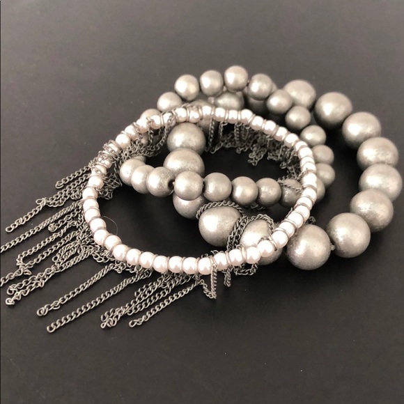 NWOT SILVER PEARL BRACELETS W/SILVER TONE CHAINS - Picture 7 of 7